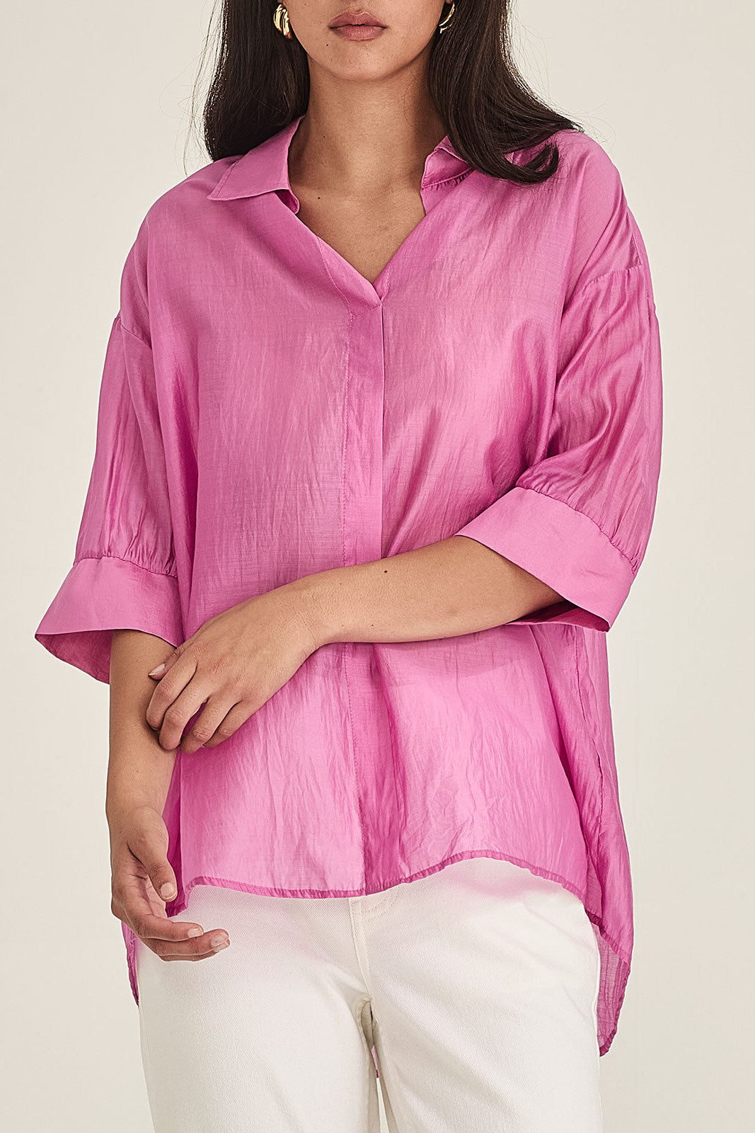 SILLS MILLIE BUTTON DOWN BLOUSE FUSCHIA