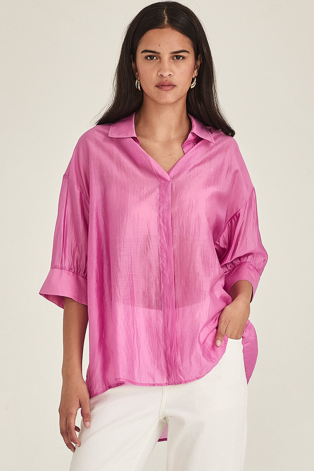 SILLS MILLIE BUTTON DOWN BLOUSE FUSCHIA