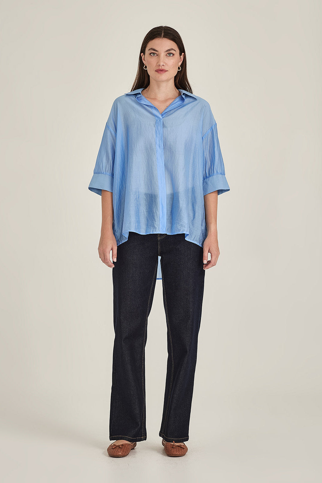 SILLS MILLIE BUTTON DOWN BLOUSE SKY BLUE