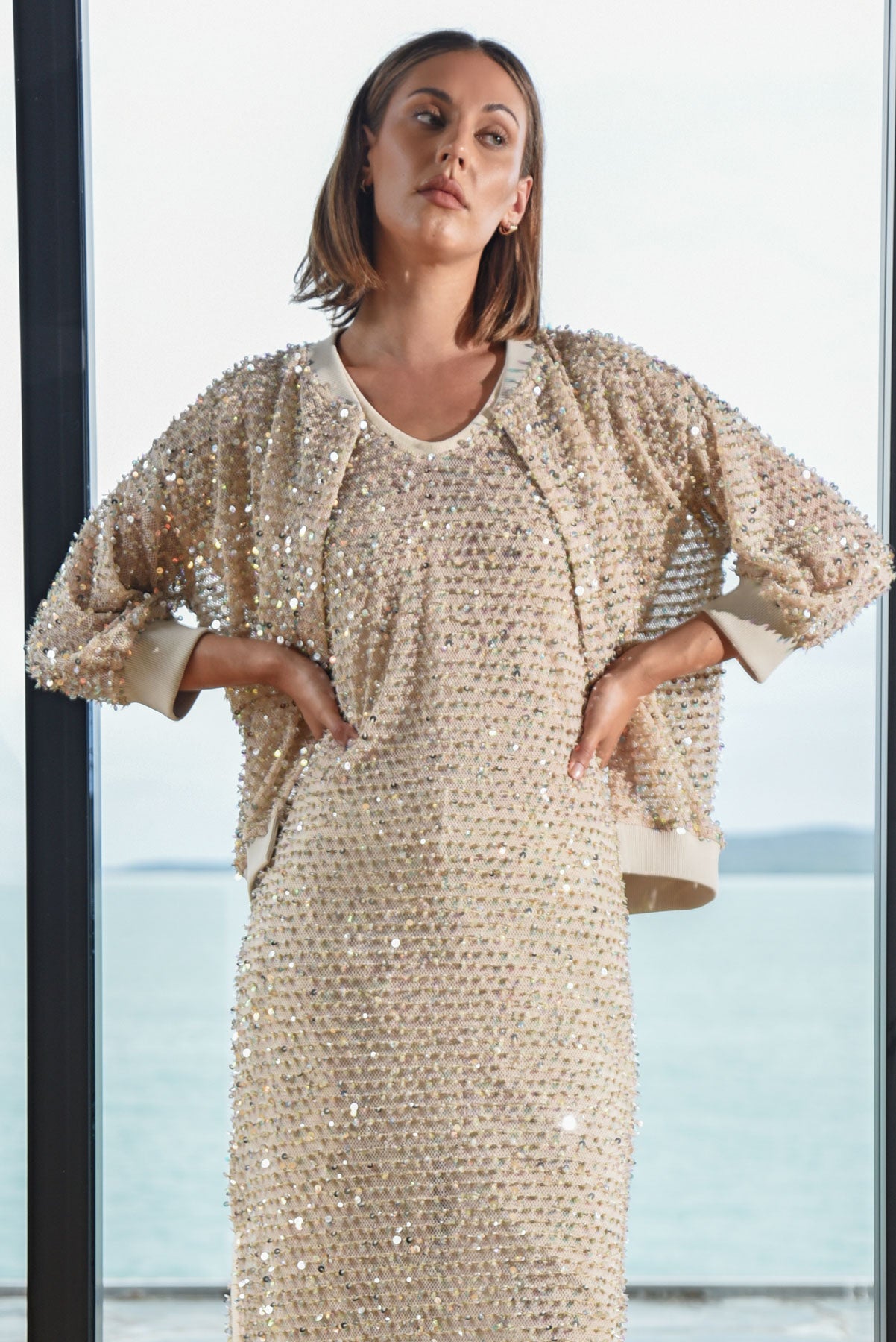 TRELISE COOPER DISCO DIVA JACKET POLYESTER SEQUIN VINTAGE NATURAL SILVER