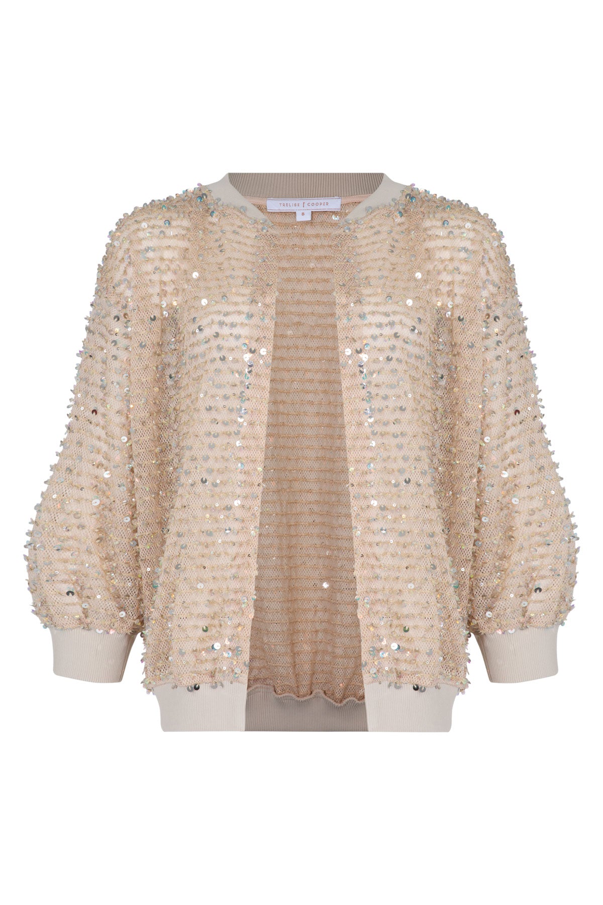 TRELISE COOPER DISCO DIVA JACKET POLYESTER SEQUIN VINTAGE NATURAL SILVER