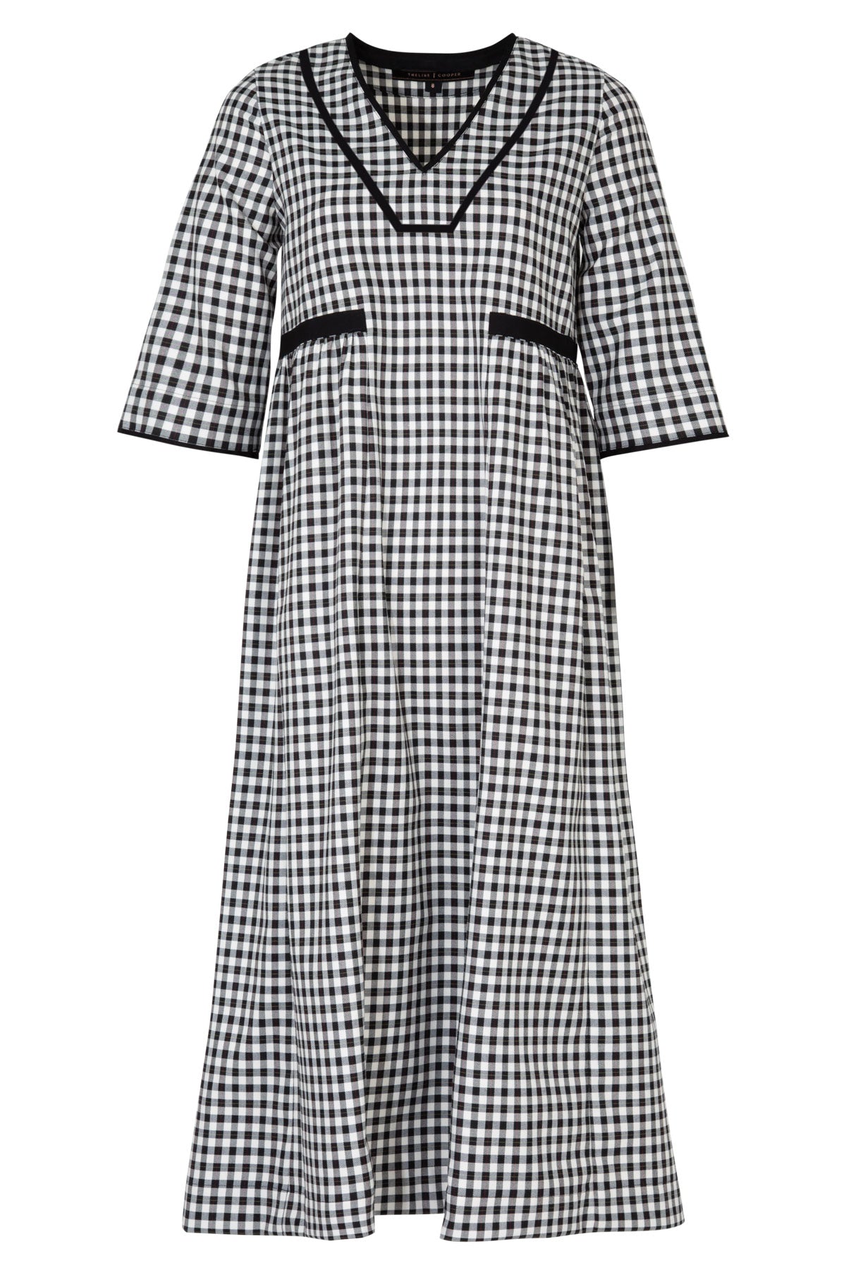 TRELISE COOPER TOGATHER WITH YOU DRESS BLACK AND WHITE GINGHAM DRESS WITH 1/2 SLEEVES AND VNECK RELAXED FIT