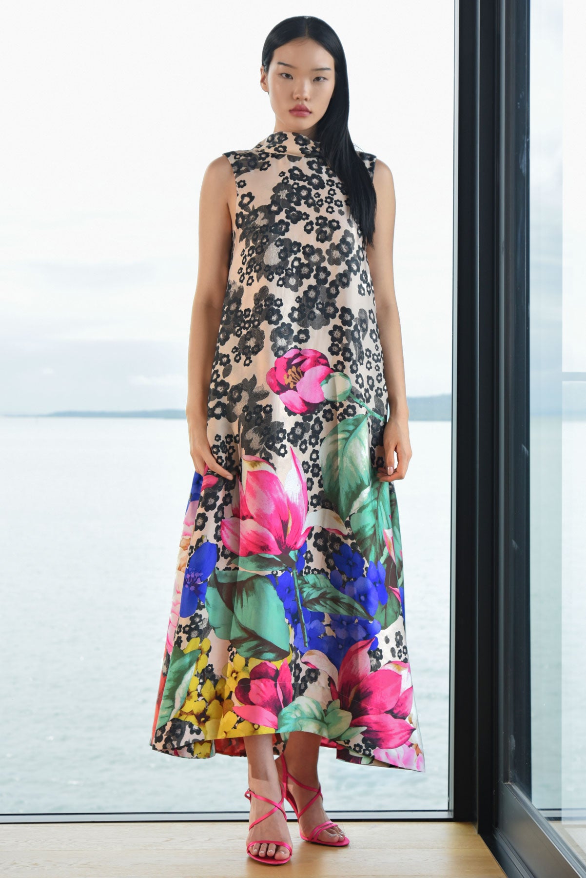 TRELISE COOPER BOW STOPPER DRESS VISCOSE POLYESTER FLORAL MAXI OCCASION DRESS NATURAL PINK
