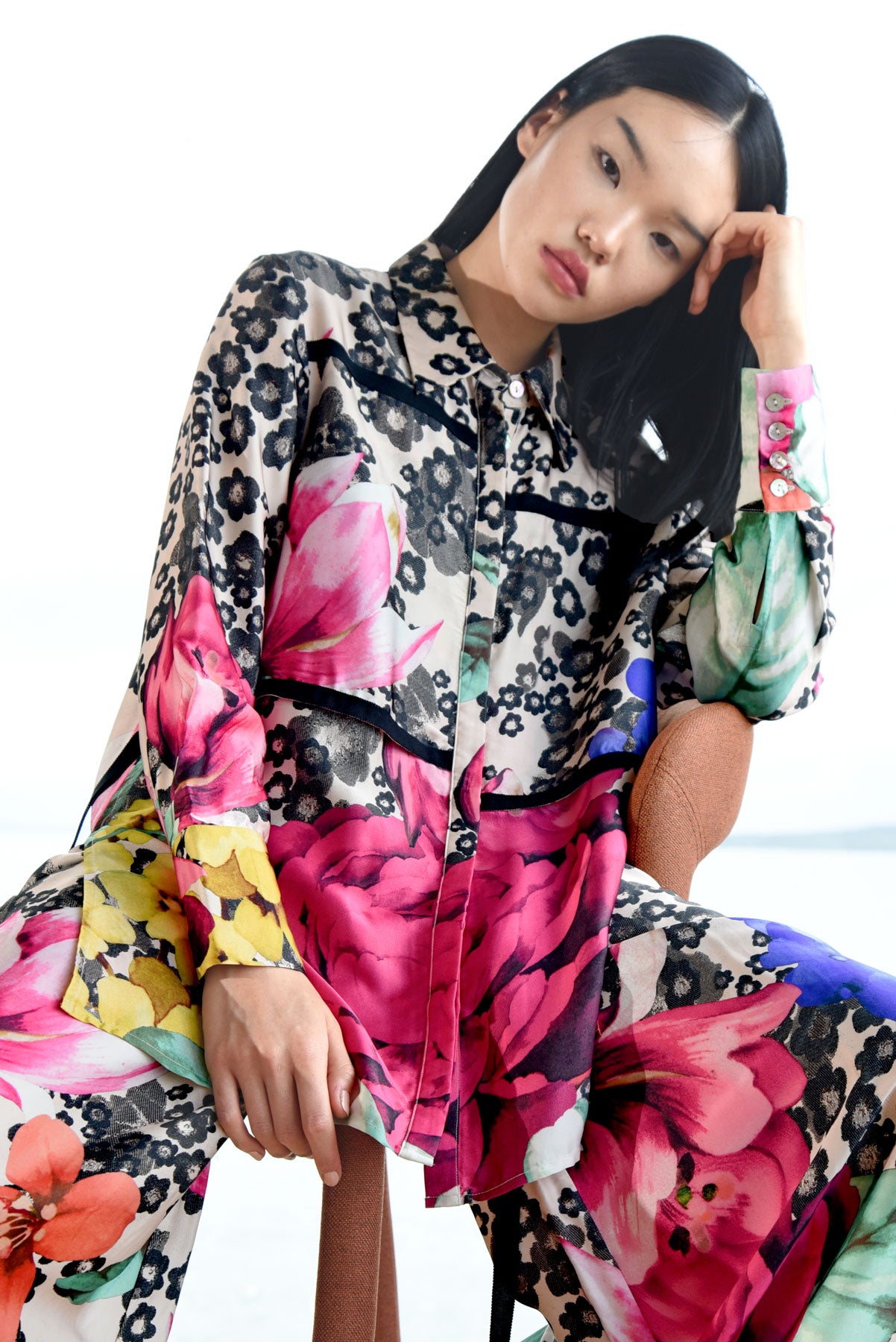 TRELISE COOPER SHEER AS DAY SHIRT VISCOSE BLOUSE FLORAL PINK NATURAL