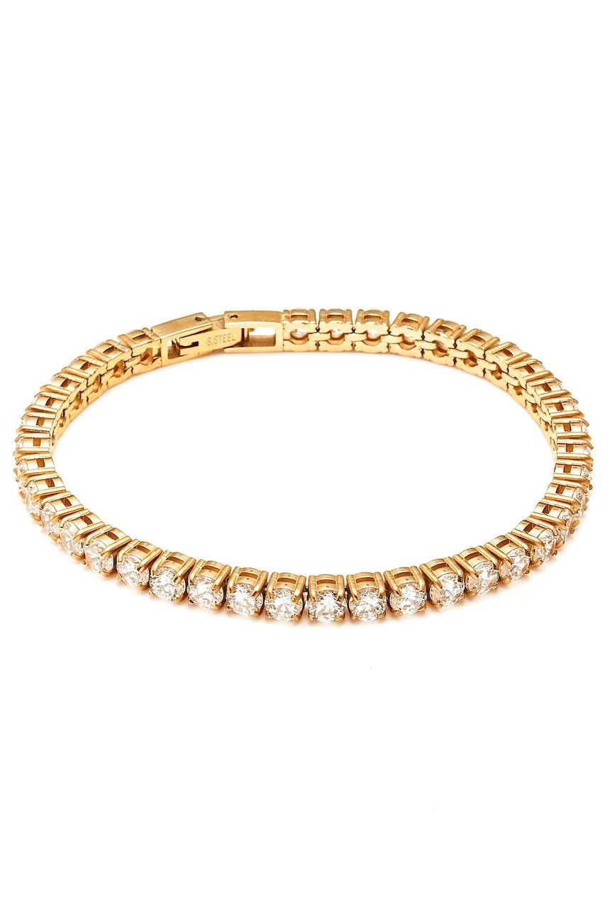 SILK AND STEEL TENNIS BRACELET GOLD BRACELET CRYSTAL BRACELET CUBIC ZIRCONIA CZ BRACELET TENNIS JEWELLERY GOLD JEWELLERY GOLD ACCESSORIES STAINLESS STEEL WATERPROOF JEWELLERY EVERYDAY JEWELLERY LUXURY STYLE LUXE STYLE STATEMENT BRACELET STACKING BRACELET BRACELET STACK WRIST STACK MINIMAL STYLE CLASSIC STYLE MODERN JEWELLERY DAINTY BRACELET SPARKLE BRACELET POLISHED FINISH PREMIUM JEWELLERY WOMENS JEWELLERY GIFT IDEA GLAM JEWELLERY ELEGANT STYLE CLASSIC BRACELET