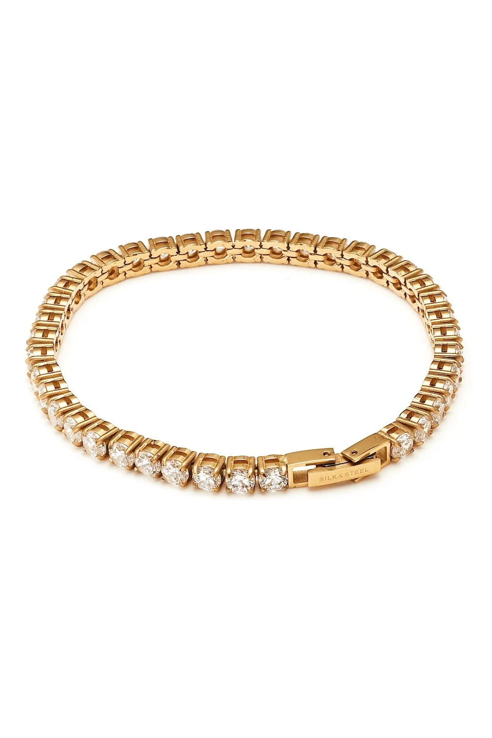 SILK AND STEEL TENNIS BRACELET GOLD BRACELET CRYSTAL BRACELET CUBIC ZIRCONIA CZ BRACELET TENNIS JEWELLERY GOLD JEWELLERY GOLD ACCESSORIES STAINLESS STEEL WATERPROOF JEWELLERY EVERYDAY JEWELLERY LUXURY STYLE LUXE STYLE STATEMENT BRACELET STACKING BRACELET BRACELET STACK WRIST STACK MINIMAL STYLE CLASSIC STYLE MODERN JEWELLERY DAINTY BRACELET SPARKLE BRACELET POLISHED FINISH PREMIUM JEWELLERY WOMENS JEWELLERY GIFT IDEA GLAM JEWELLERY ELEGANT STYLE CLASSIC BRACELET