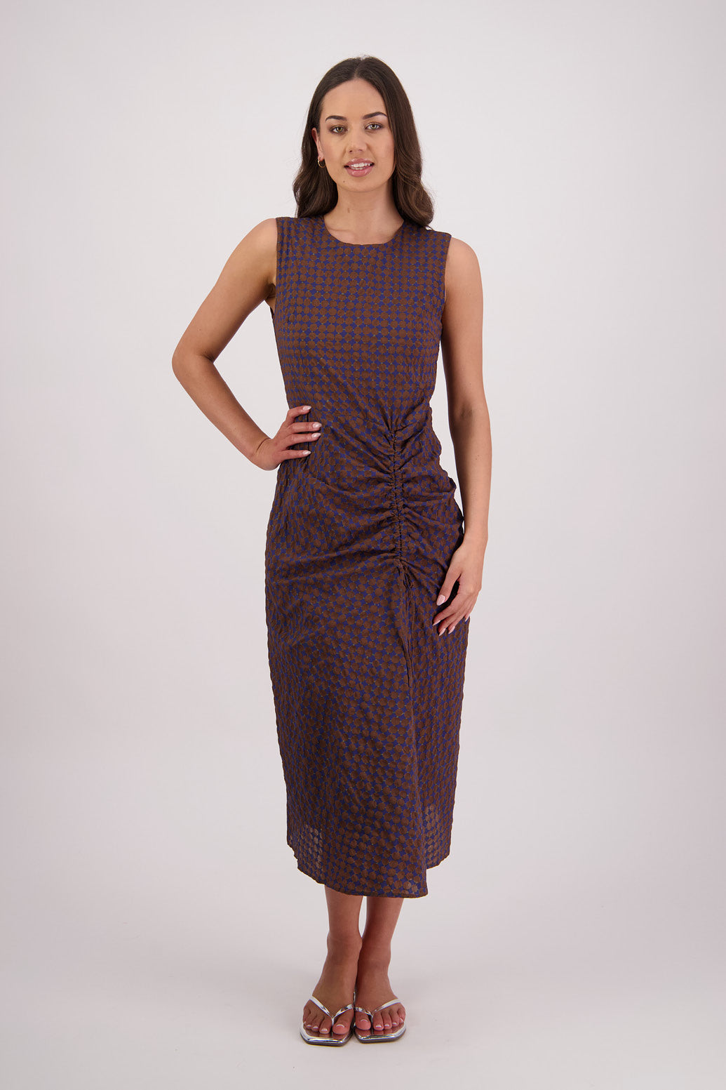 BRIARWOOD TAMARA DRESS COTTON PRINT MIDI DRESS BROWN INK