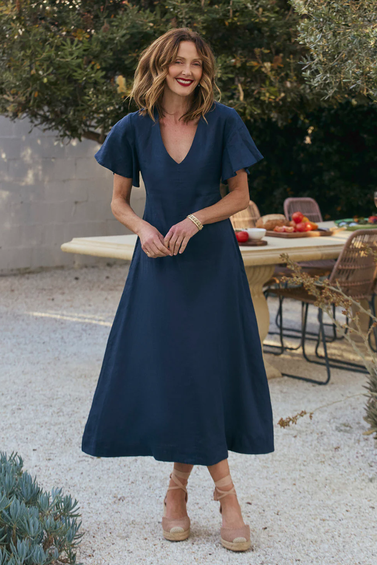 TATUM LINEN FLUTTER SLEEVE DRESS