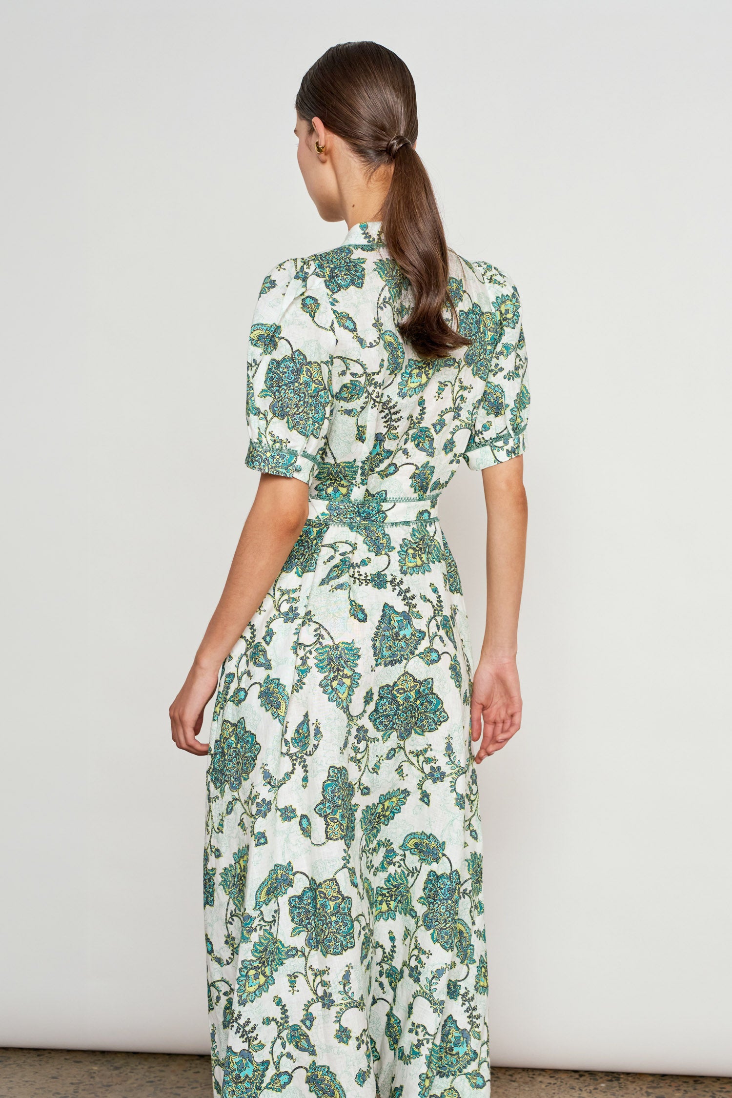 ZOE KRATZMANN ADMIRE DRESS LINEN SHIRT DRESS MIDI GREEN PAISLEY FLORAL