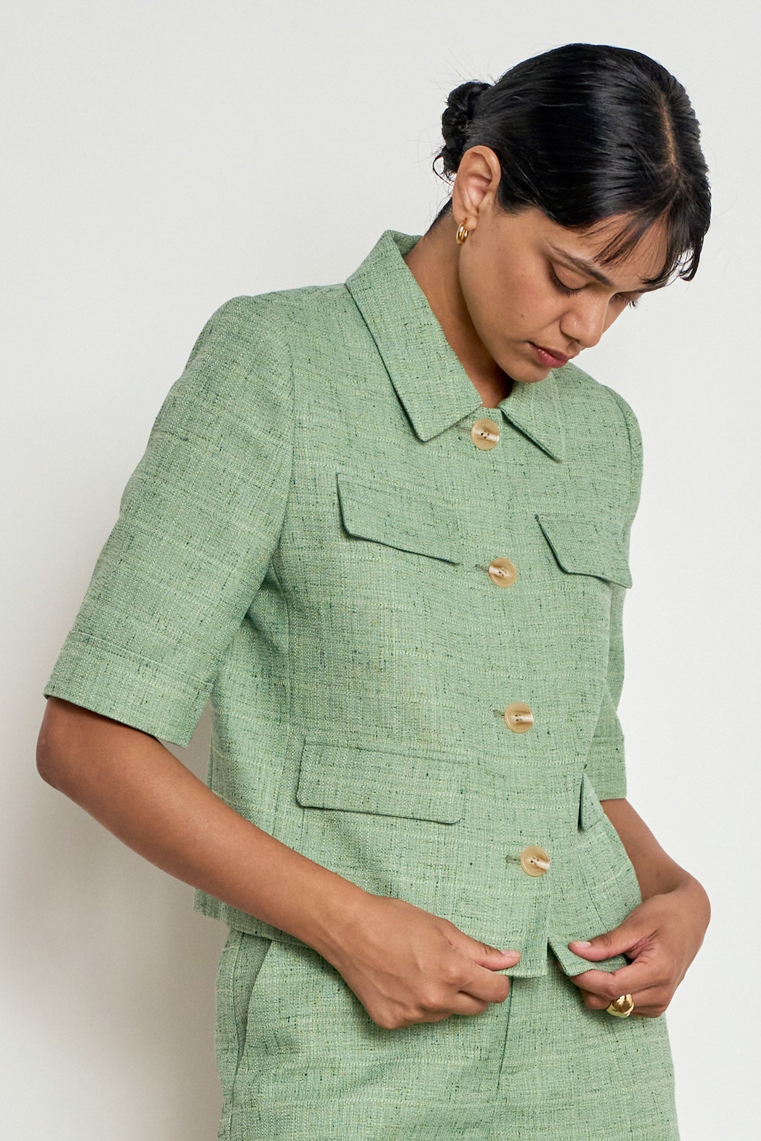 ZOE KRATZMANN ORIENT JACKET POLYESTER GREEN APPLE CROPPED SHORT SLEEVE JACKET