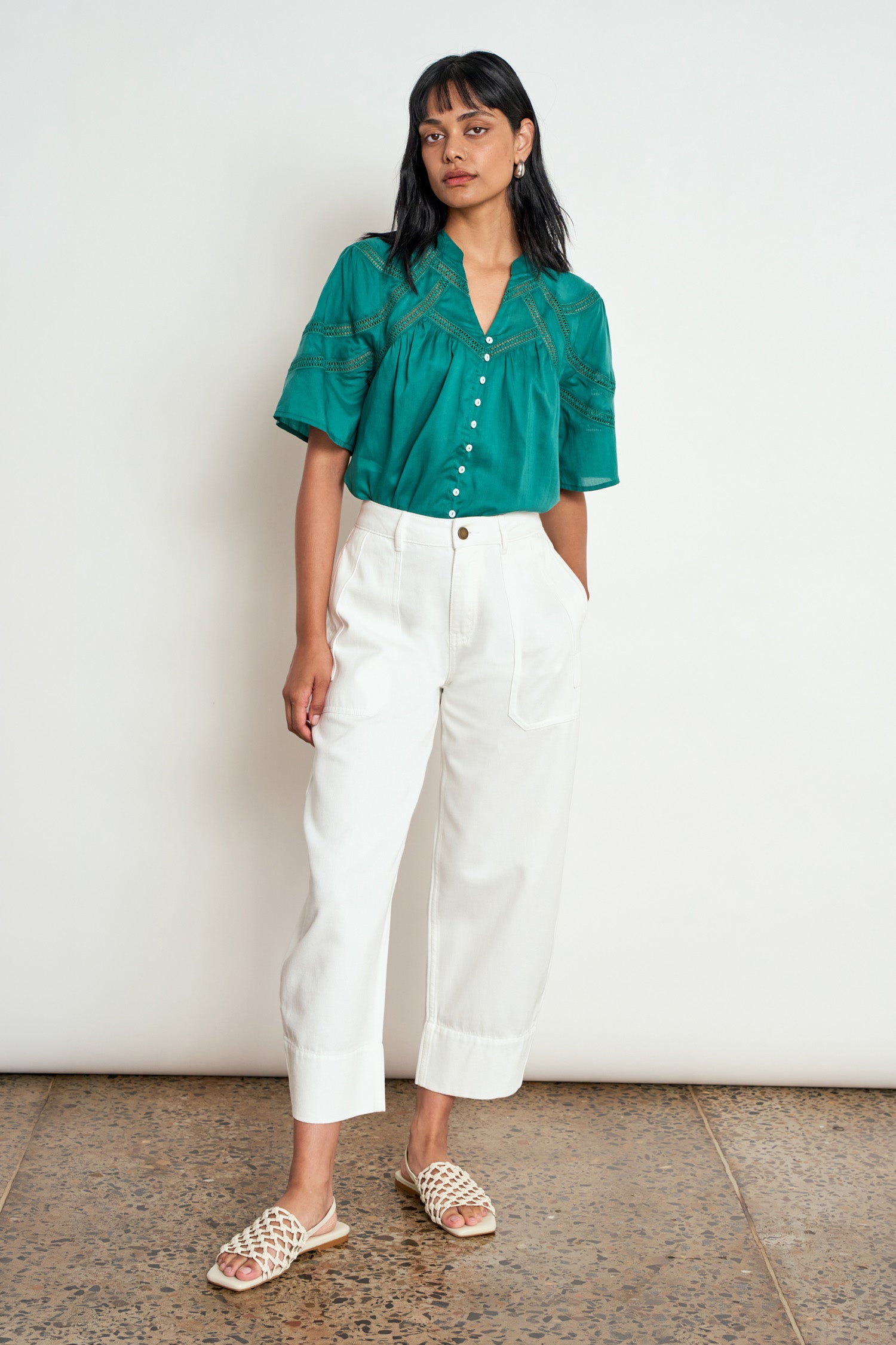 ZOE KRATZAMNN PULSE TOP COTTON GREEN BLOUSE