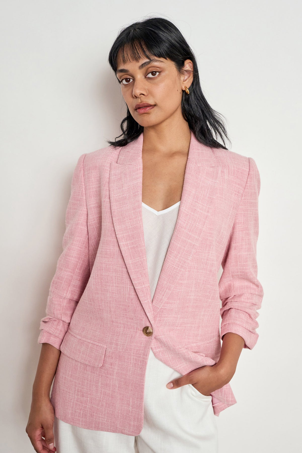 ZOE KRATZMANN REFINE JACKET polyester cotton linen blazer ballet pink PISTACHIO and storm grey