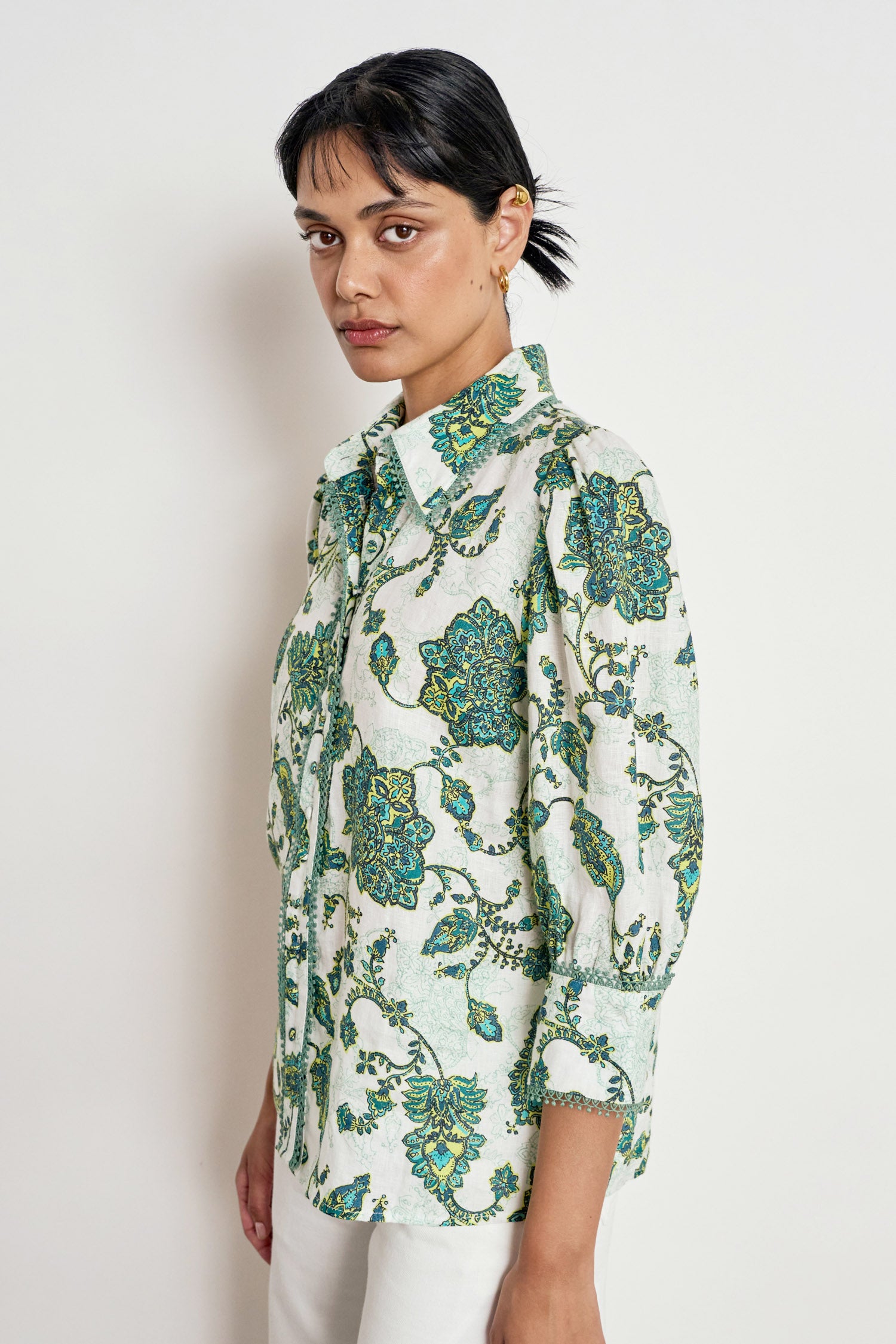 ZOE KRATZMANN SERENADE TOP LINEN PAISLEY FLORAL BLOUSE SHIRT