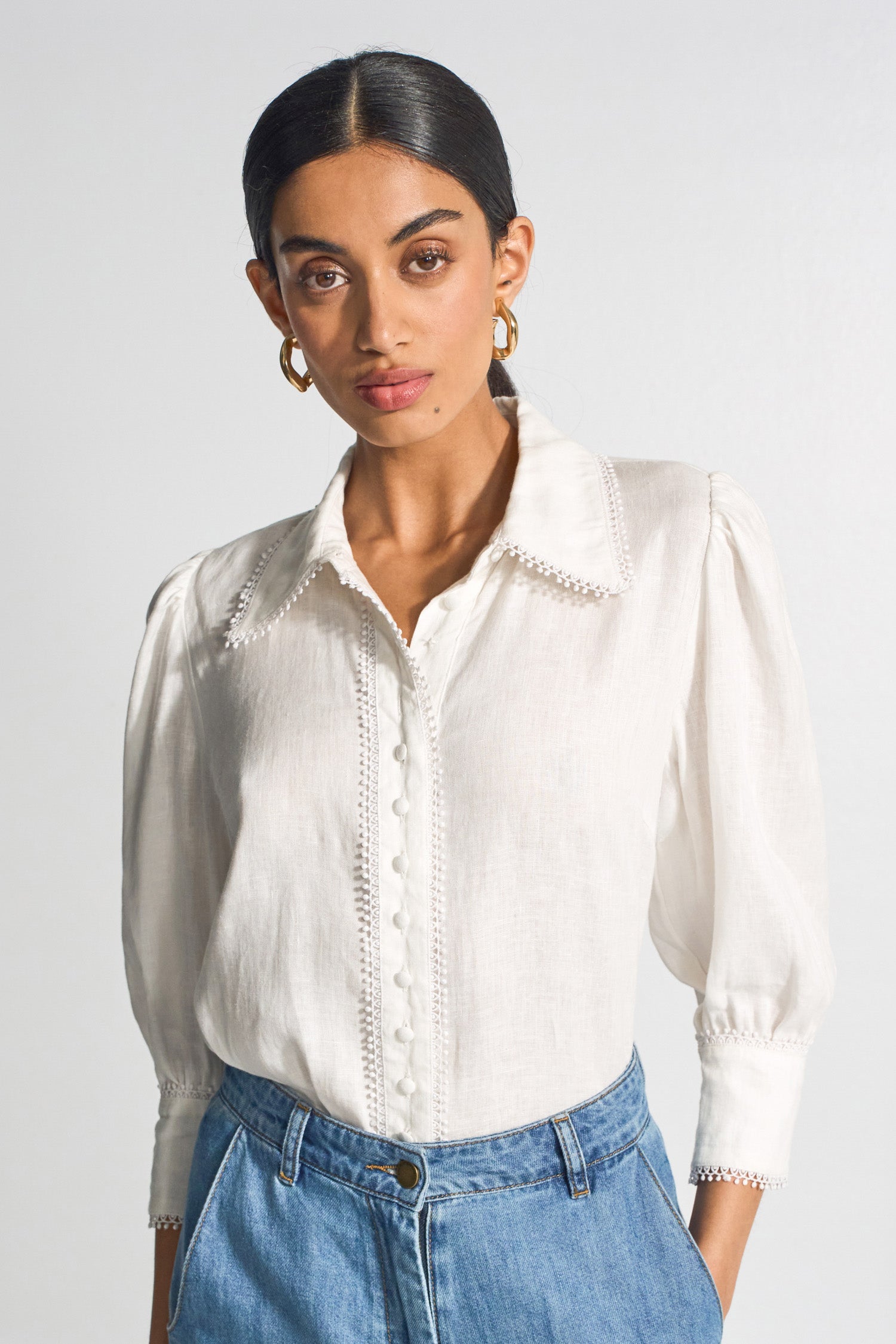 ZOE KRATZMANN SERENADE TOP LINEN BLOUSE IVORY PORCELAIN WHITE