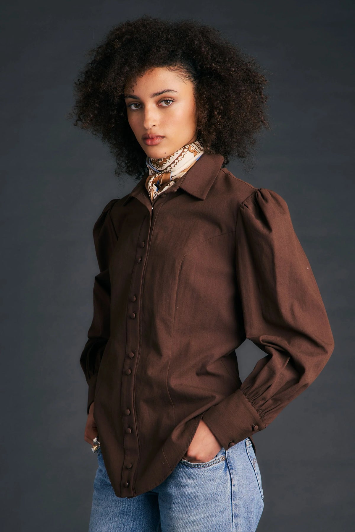 KAREN WALKER PREMIER SHIRT COTTON BROWN CHOCOLATE