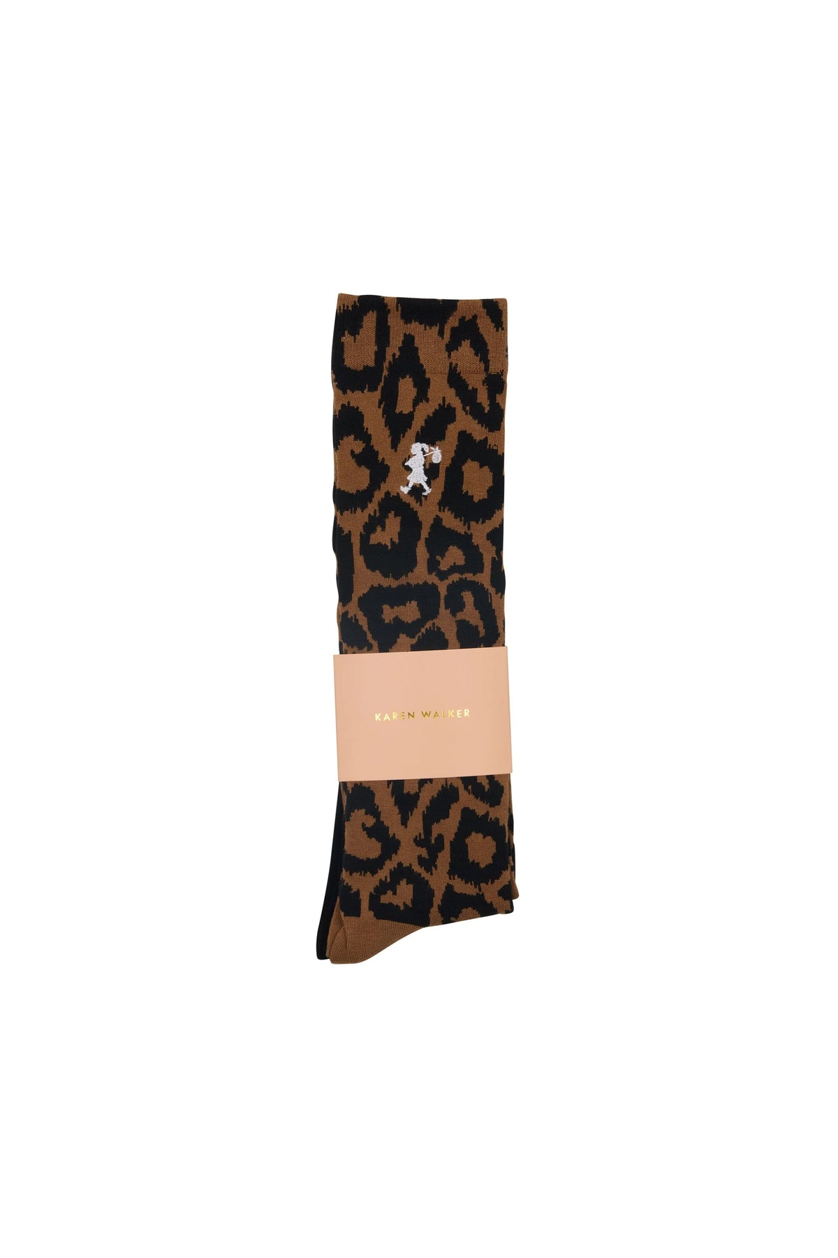 KAREN WALKER LEOPARD KNEEHIGH SOCKS 2 PACK BAMBOO POLYAMIDE ELASTANE BLACK ANIMAL TAN