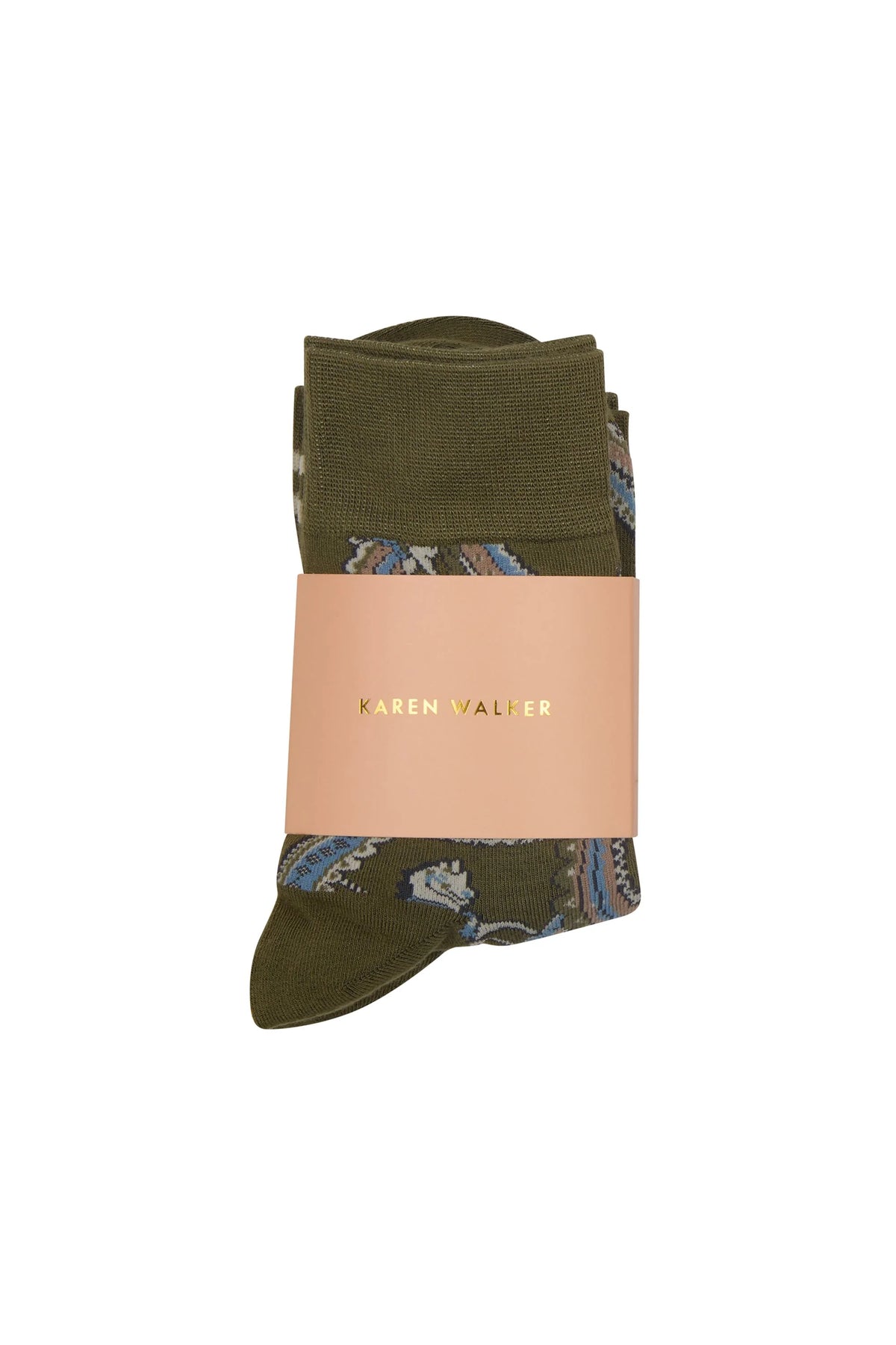 KAREN WALKER CAROUSEL SOCKS 2 PACK CREAM GREEN HORSE BAMBOO POLYAMIDE ELASTANE