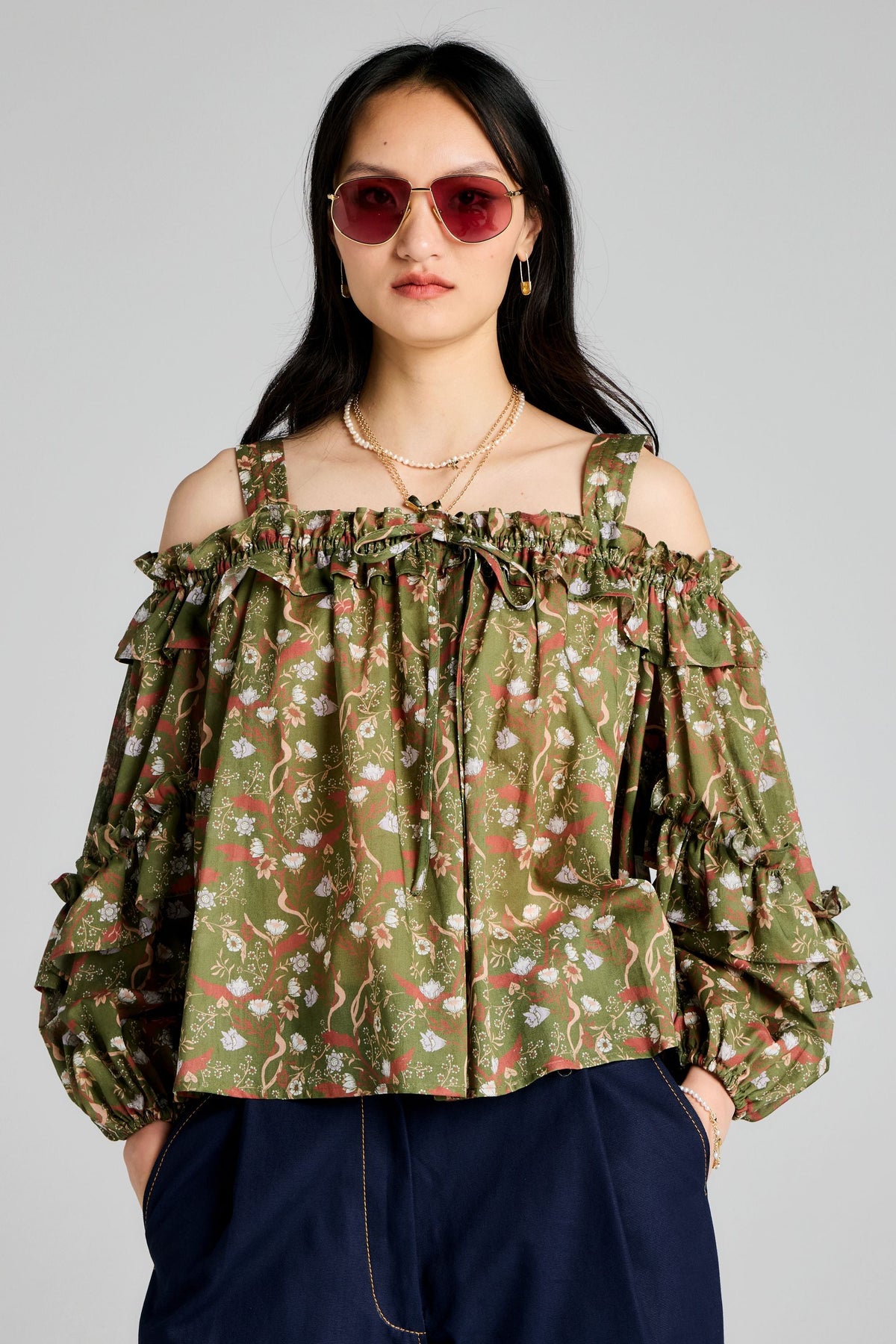 LEAH TOP GREEN FLORAL