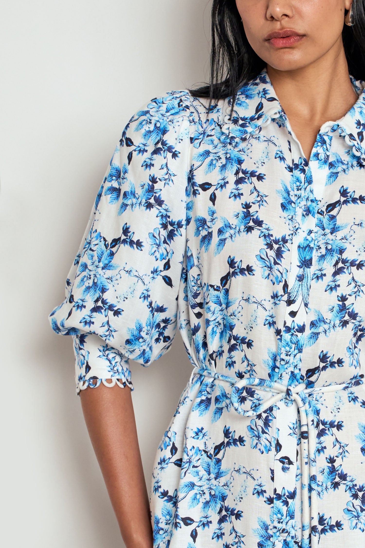 ZOE KRATZMANN HEIR DRESS SONGBIRD BLUE FLORAL LYOCELL LINEN MIDI SHIRT DRESS