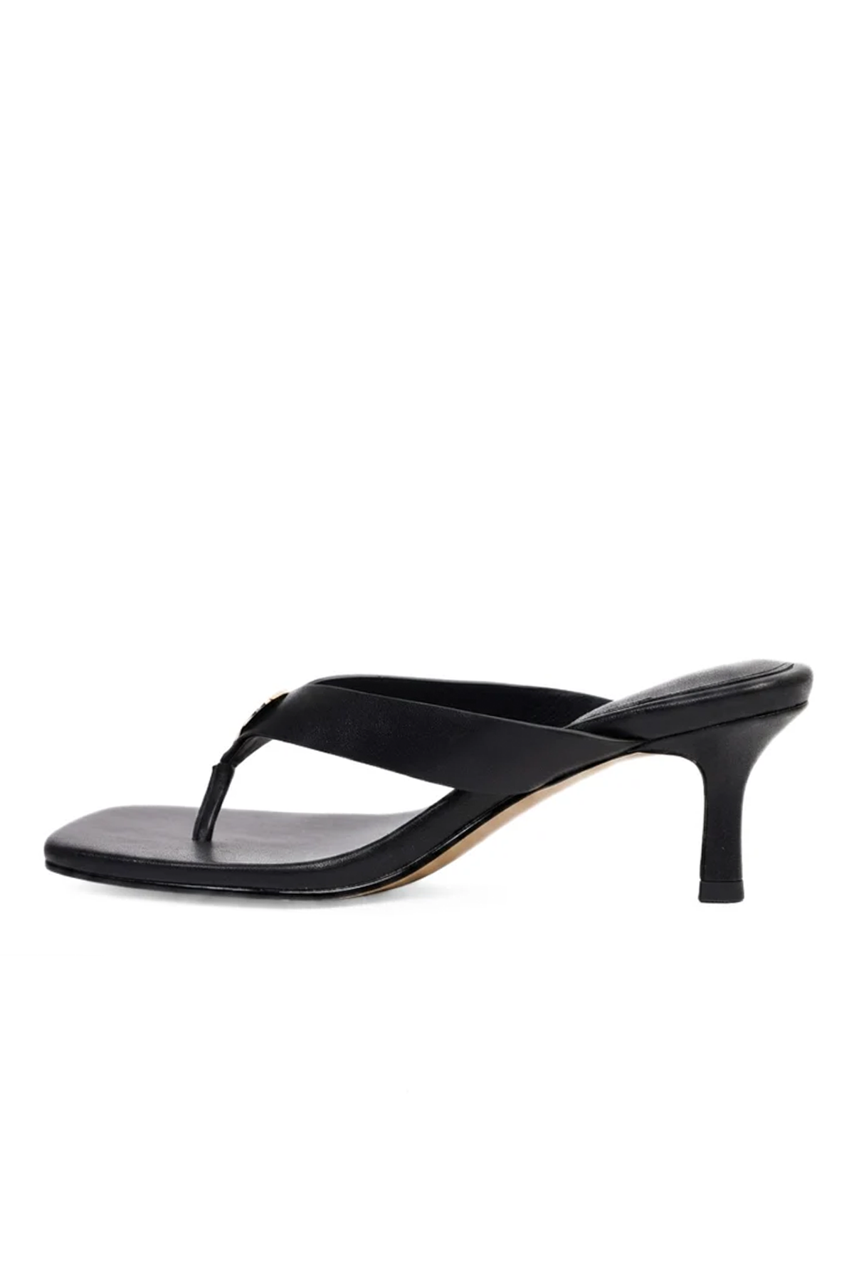 KATHRYN WILSON JUNO HEEL BLACK HOLD LEATHER JANDAL SLIDE