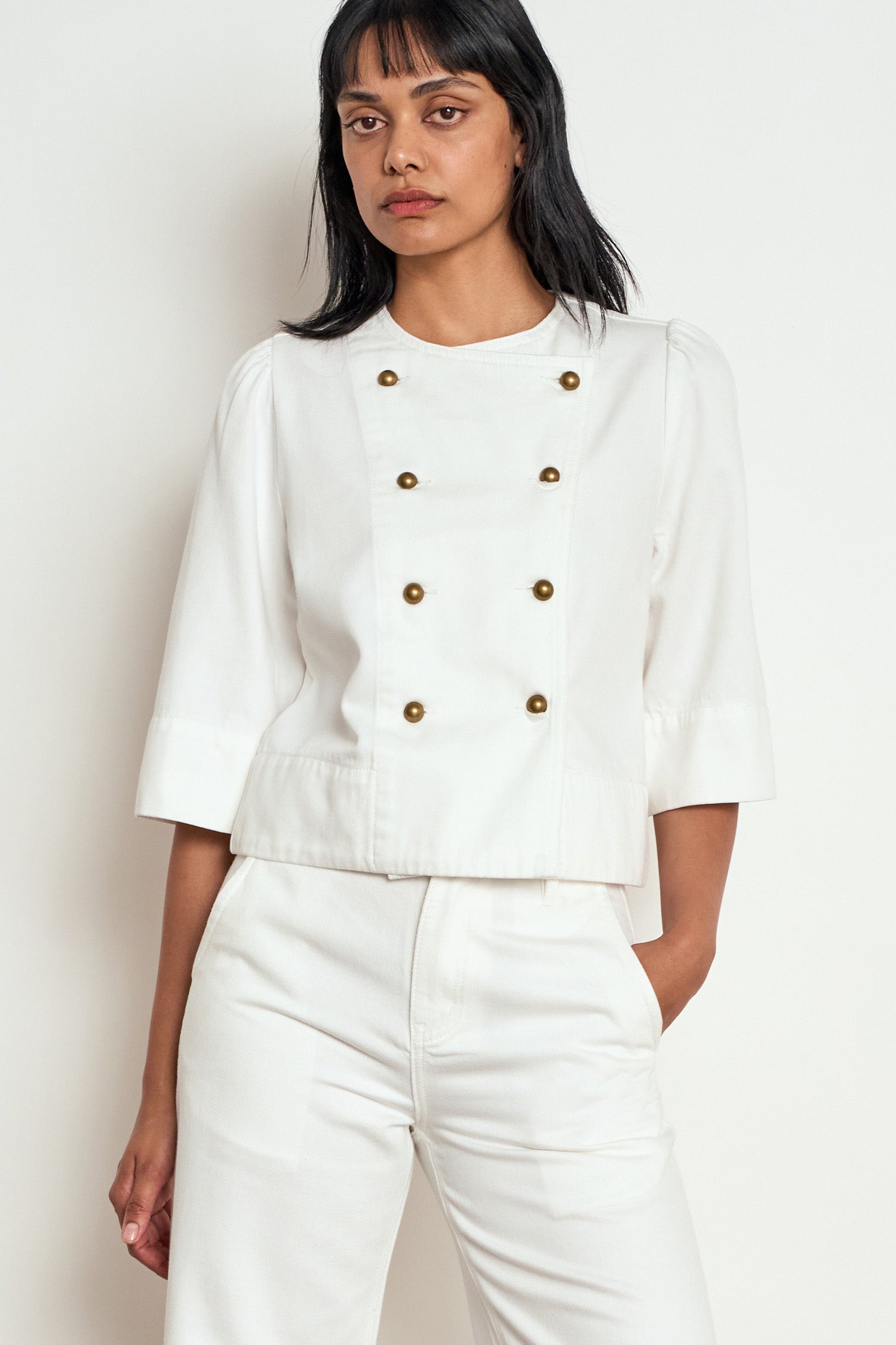 ZOE KRATZMANN PLUNGE JACKET COTTON LYOCELL ELM WHITE IVORY CROPPED JACKET