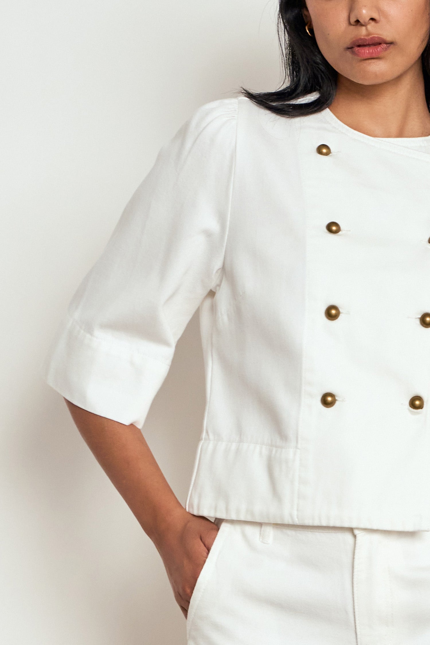 ZOE KRATZMANN PLUNGE JACKET COTTON LYOCELL ELM WHITE IVORY CROPPED JACKET