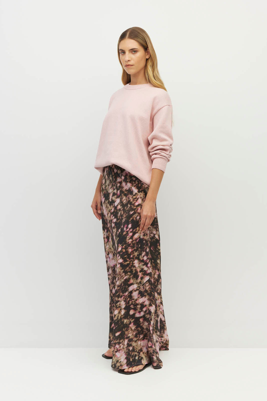 JULIETTE HOGAN ARIELLE SKIRT SILK MAXI BIAS CUT PINK FLROAL SKIRT