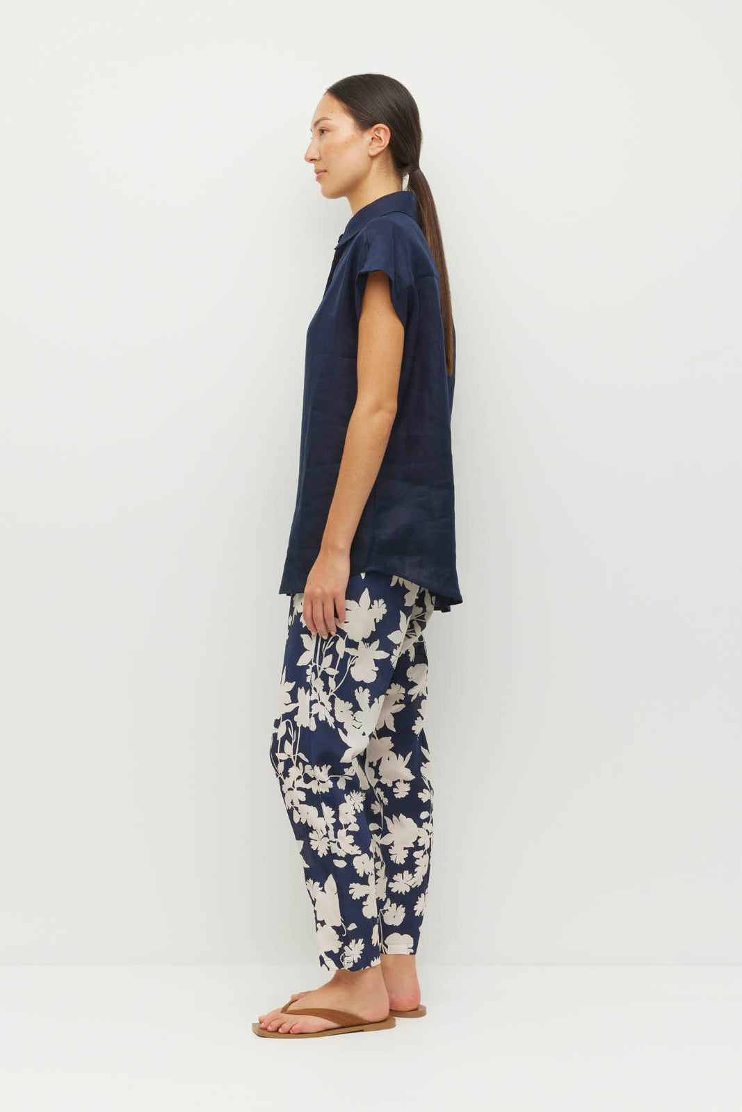 JULIETTE HOGAN LEONARD PANT NAVY FLORAL SILK TROUSER