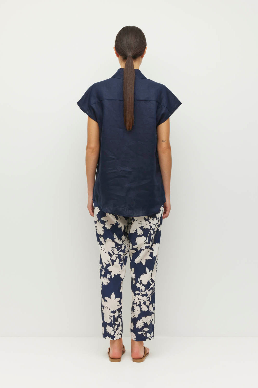 JULIETTE HOGAN LEONARD PANT NAVY FLORAL SILK TROUSER