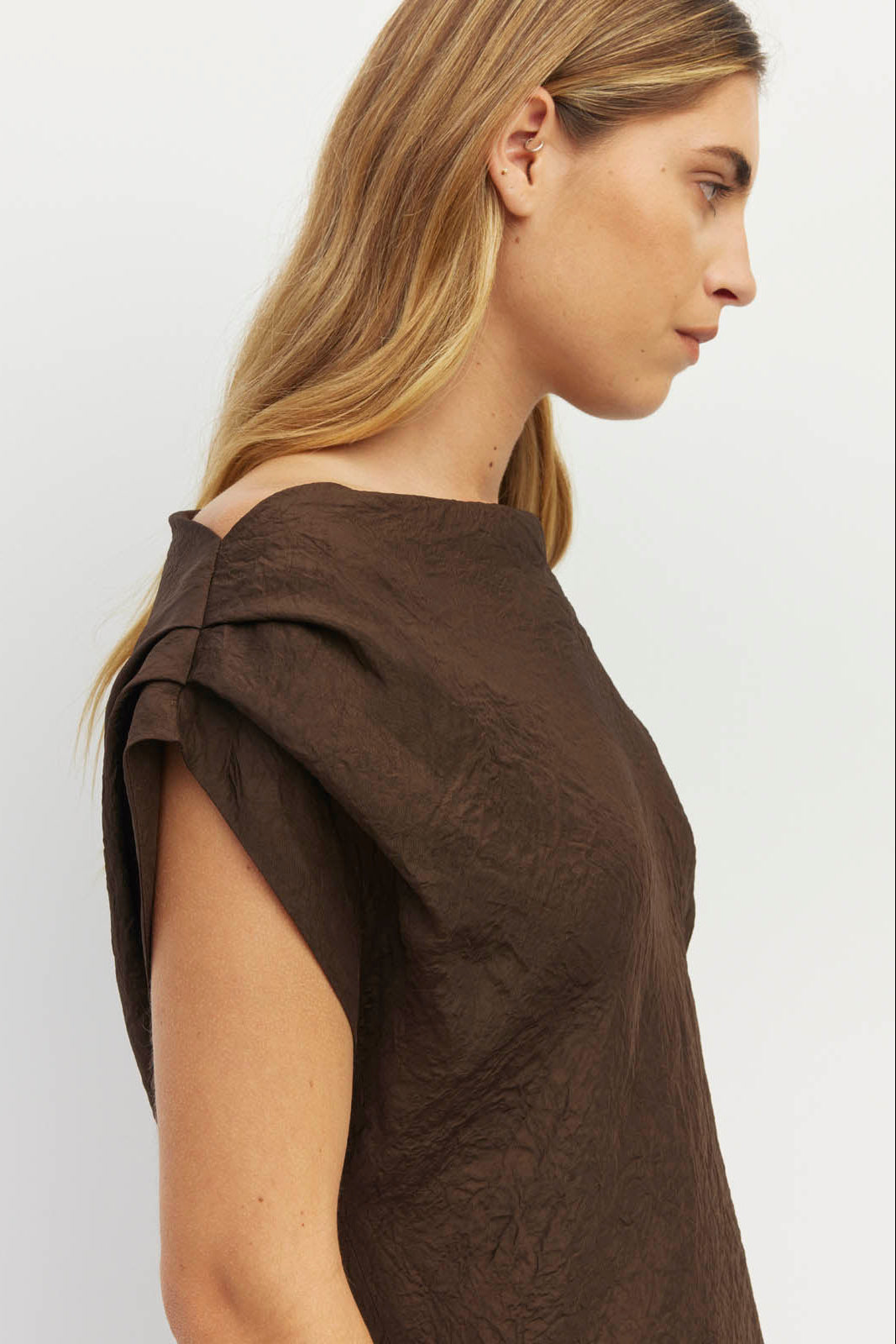 JULIETTE HOGAN MONACO TOP ACETATE VICOSE POLYESTER CHOCOLATE BROWN TOP