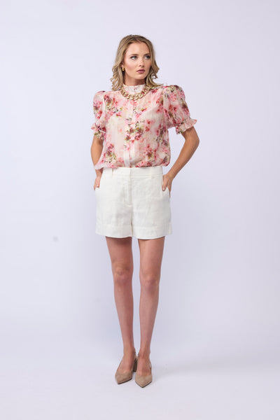 DRAMA RILEY BLOUSE TENCEL NYLON PINK FLORAL TOP