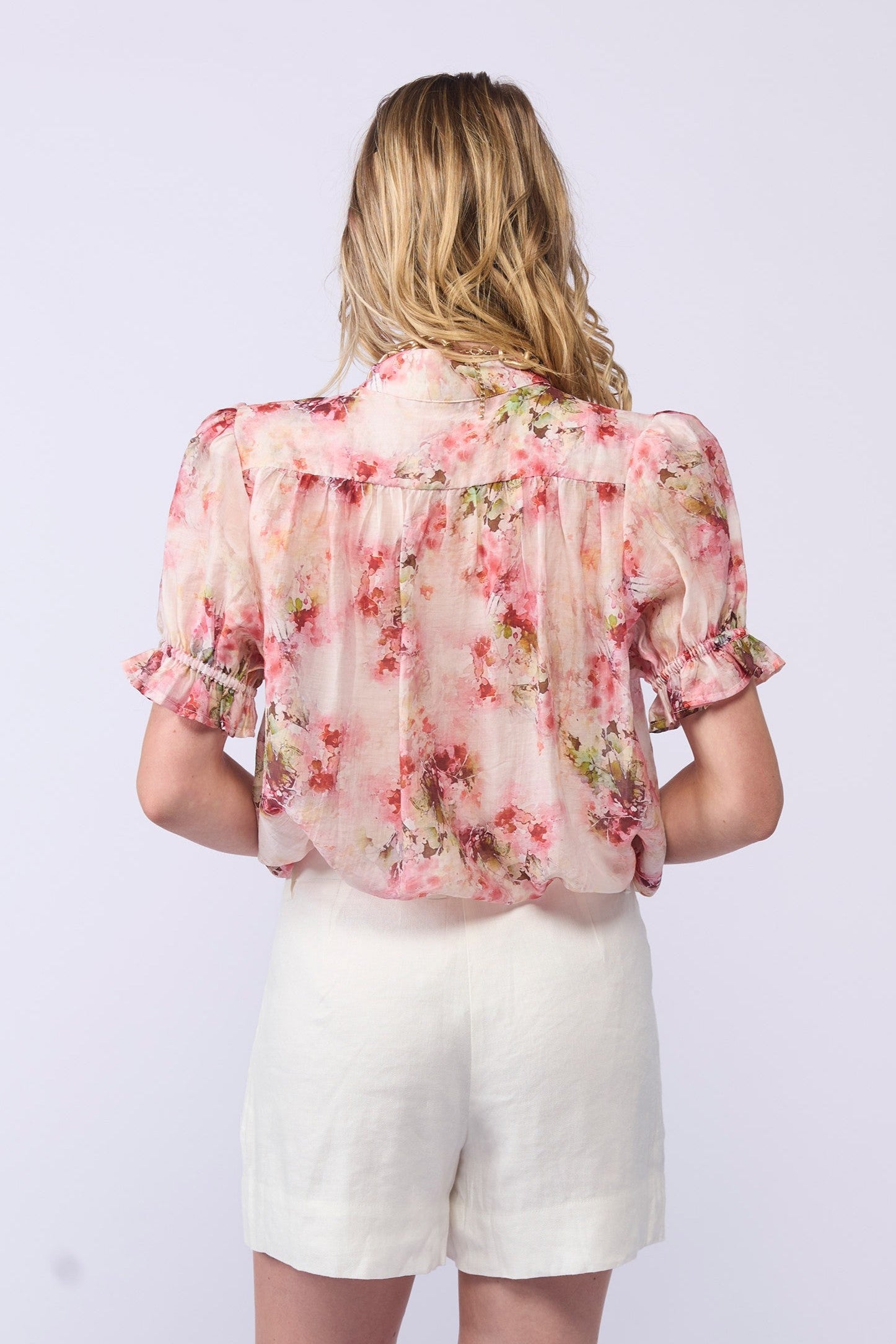 DRAMA RILEY BLOUSE TENCEL NYLON PINK FLORAL TOP