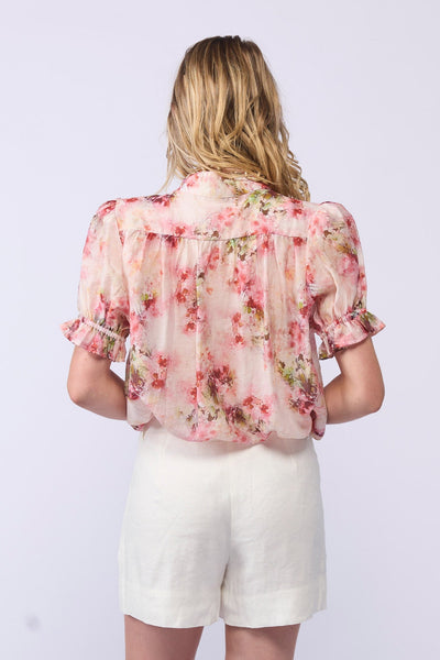 DRAMA RILEY BLOUSE TENCEL NYLON PINK FLORAL TOP