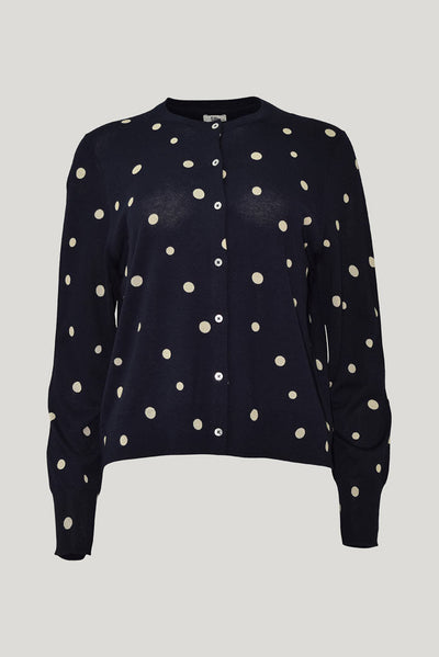 SILLS KAIA SPOT CARDIGAN COTTON KNIT CARDIGAN NAVY WITH CREAM SPOT, GREEN WITH CREAM SPOT