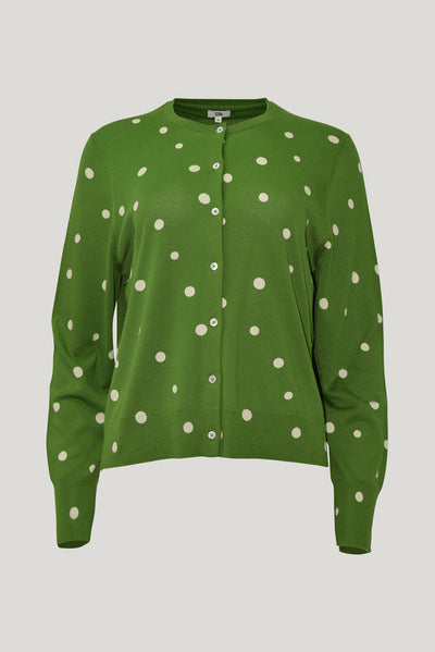 SILLS KAIA SPOT CARDIGAN COTTON KNIT CARDIGAN NAVY WITH CREAM SPOT, GREEN WITH CREAM SPOT