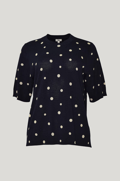 SILLS AVA SPOT TEE COTTON BLEND KNIT TEE GREEN WITH CREAM SPOTS AND NAVY WITH CREAM SPOTS