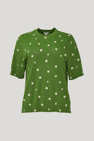 SILLS AVA SPOT TEE COTTON BLEND KNIT TEE GREEN WITH CREAM SPOTS AND NAVY WITH CREAM SPOTS