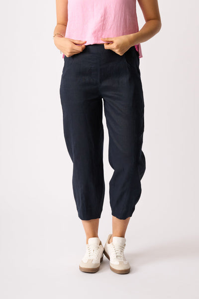 LONGBEACH FOIL TRIUMPHANT PANT NAVY COCO BROWN CHOCOLATE LINEN PANT