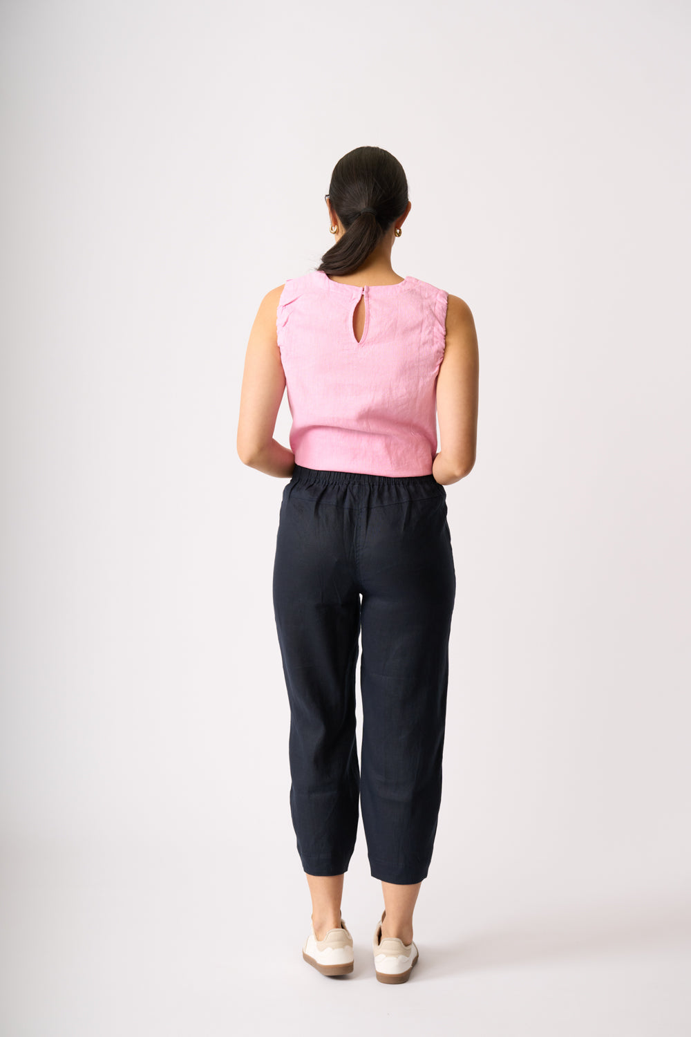 LONGBEACH FOIL TRIUMPHANT PANT NAVY COCO BROWN CHOCOLATE LINEN PANT