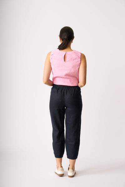 LONGBEACH FOIL TRIUMPHANT PANT NAVY COCO BROWN CHOCOLATE LINEN PANT