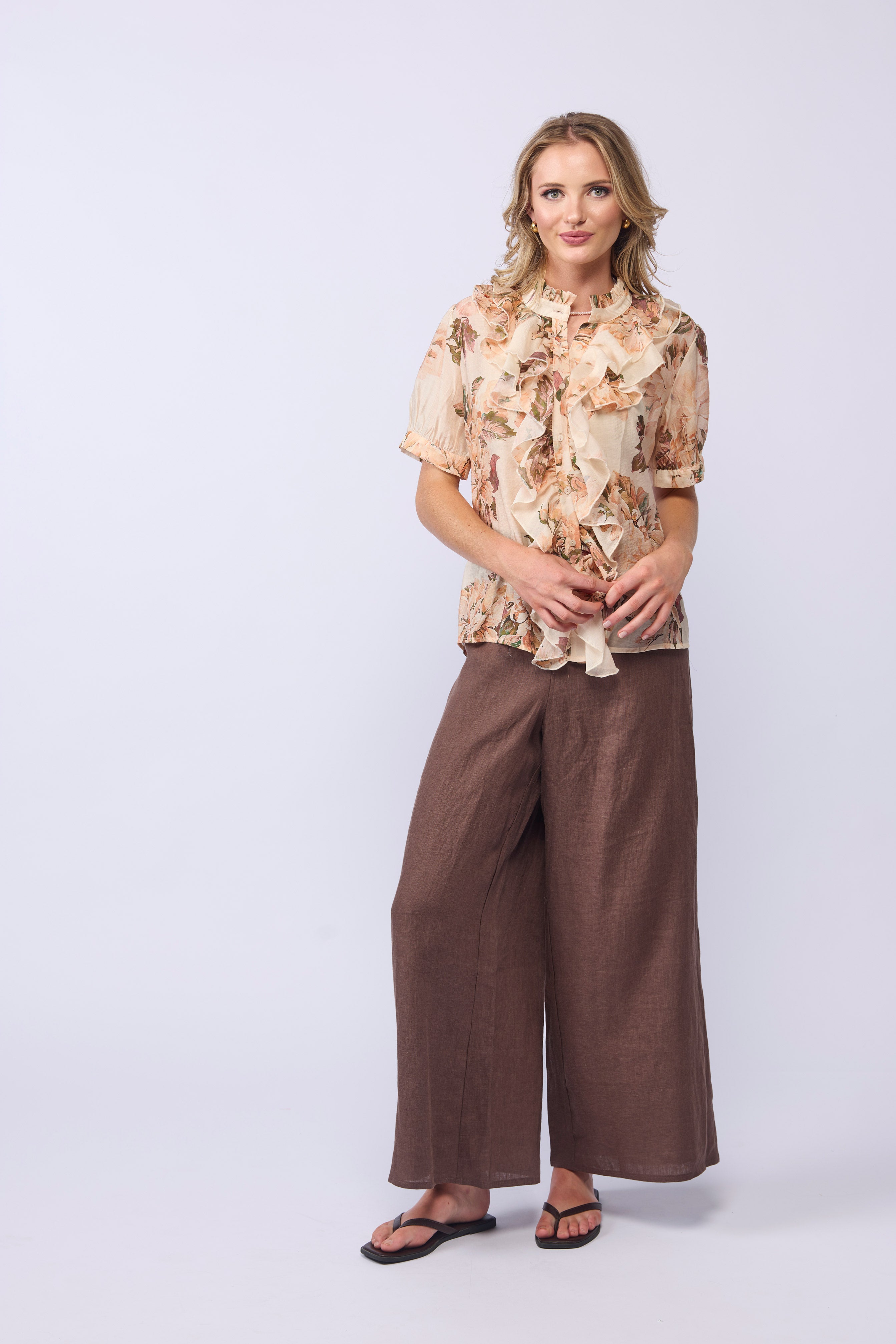 DRAMA WISH BLOUSE RAYON NYLON PINK FLORAL RUFFLE TOP