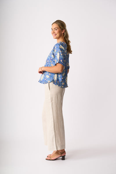 LONGBEACH FOIL PULL TOGETHER PANT BLACK COCO CHOCOLATE BROWN STRING NATURAL LINEN PANT