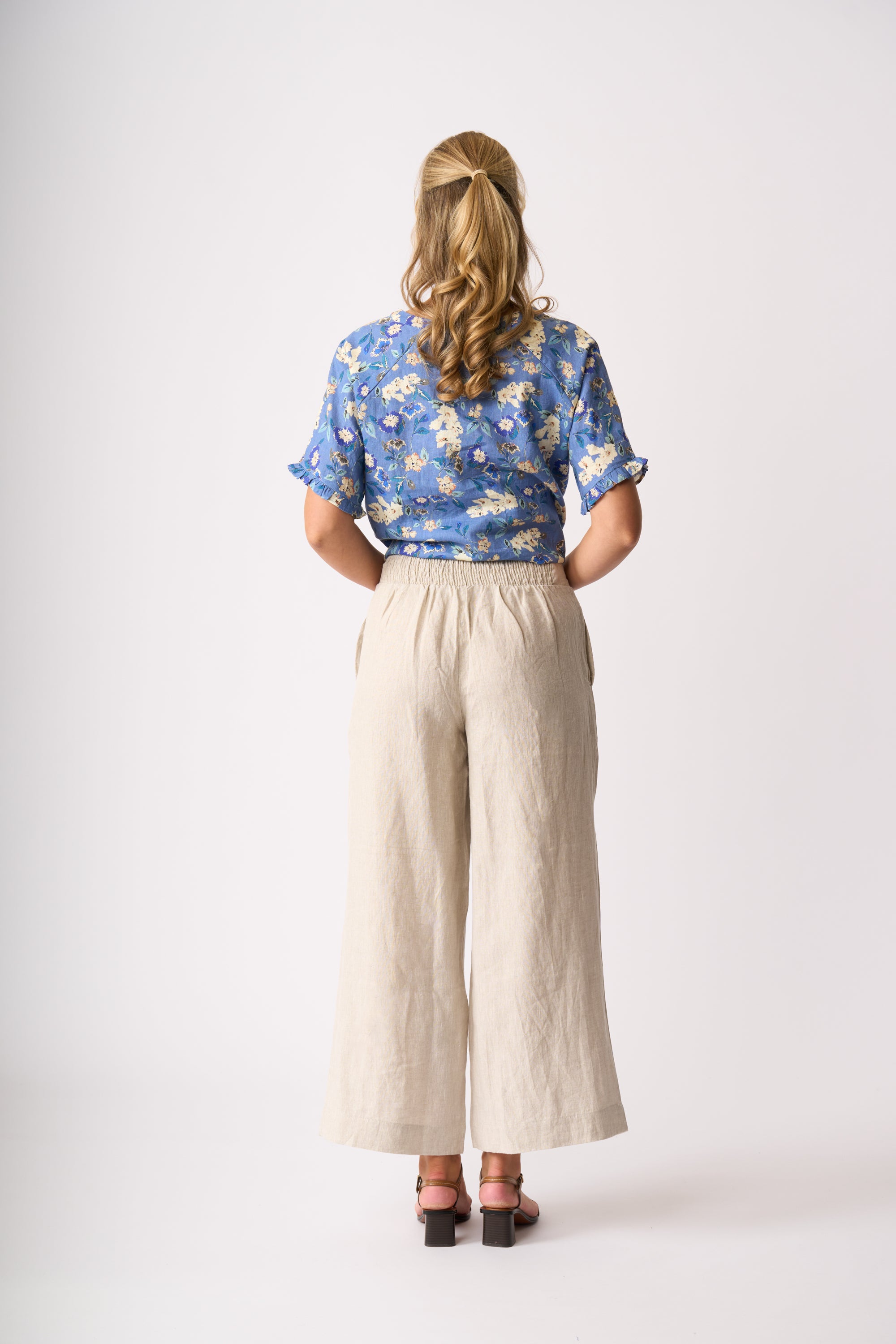 LONGBEACH FOIL PULL TOGETHER PANT BLACK COCO CHOCOLATE BROWN STRING NATURAL LINEN PANT