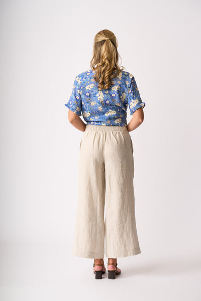 LONGBEACH FOIL PULL TOGETHER PANT BLACK COCO CHOCOLATE BROWN STRING NATURAL LINEN PANT