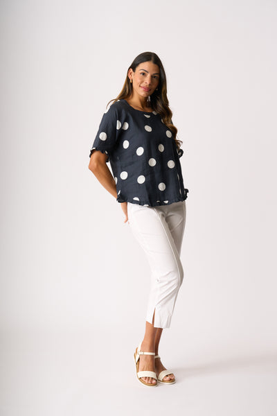 RUFFLES AND SCOOP HEM TOP