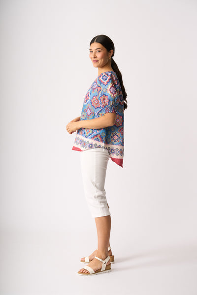 LONGBEACH PREEN SWING OUT TOP LINEN BLUE TOP 