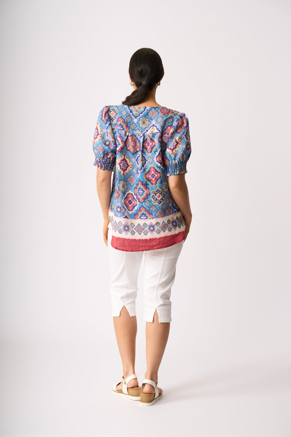 LONGBEACH PREEN SWING OUT TOP LINEN BLUE TOP 