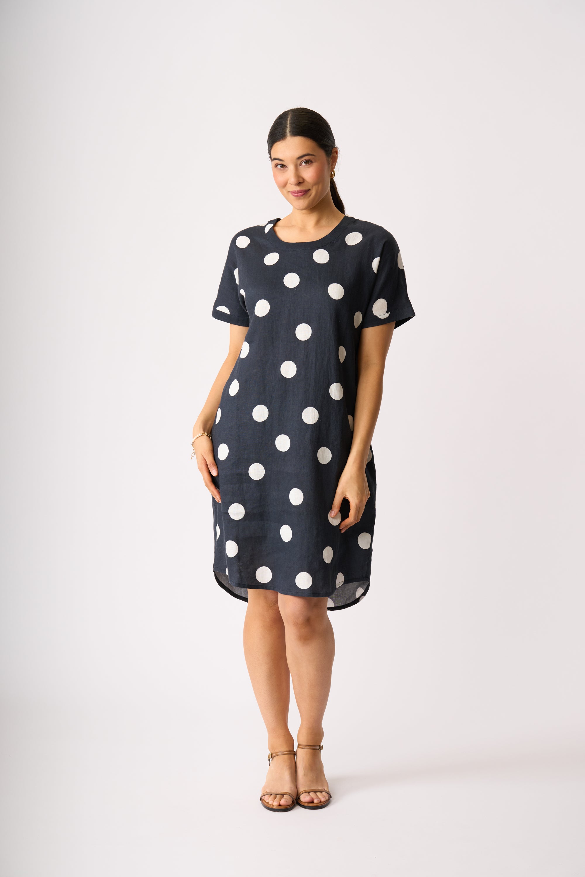 LONGBEACH PREEN BLACK PLEAT DRESS LINEN NAVY SPOT MINI DRESS