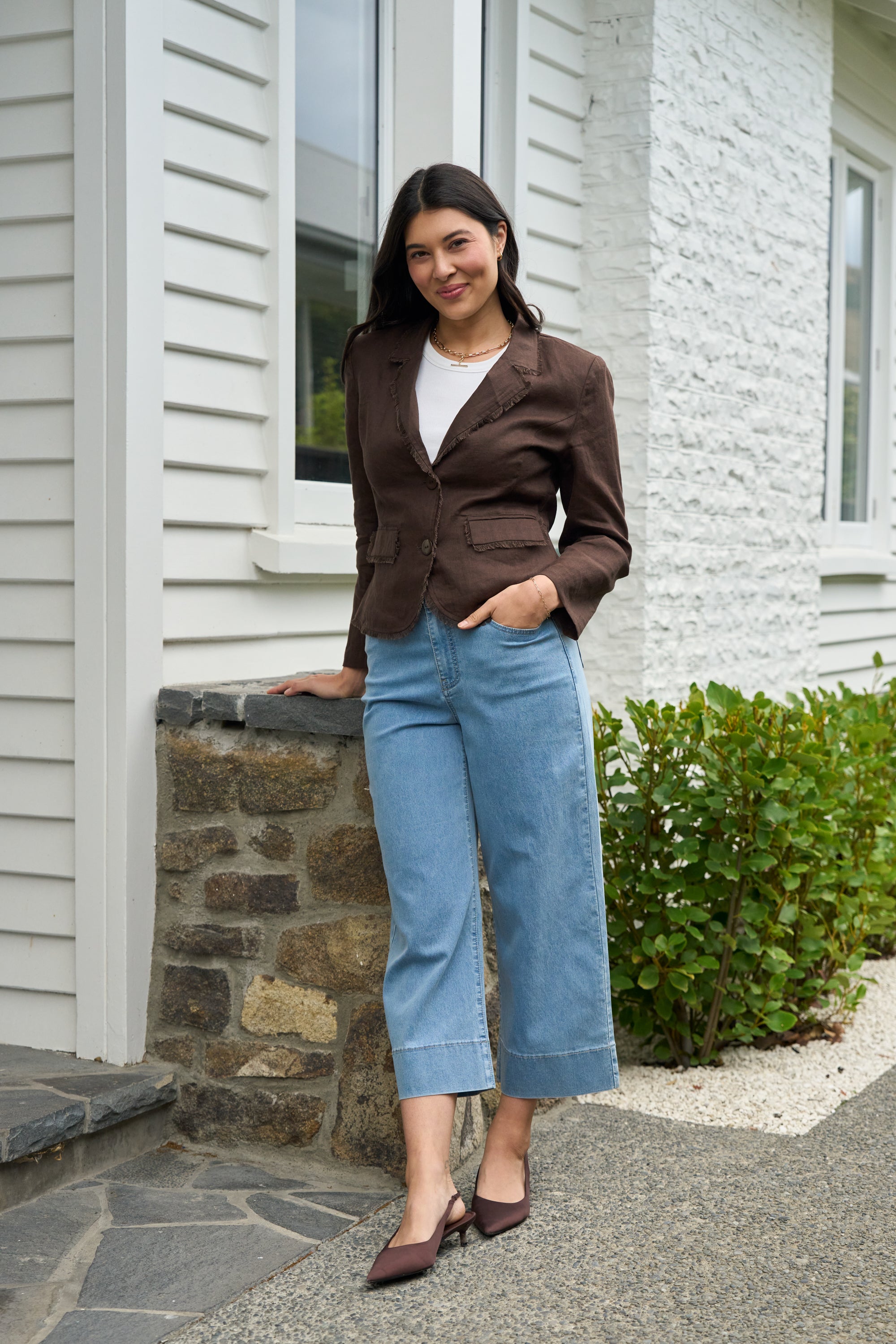 LONGBEACH MEMO JEAN QUEEN CROP JEAN COTTON POLYESTER ELASTANE BLUE WASH STRETCH DENIM PANT