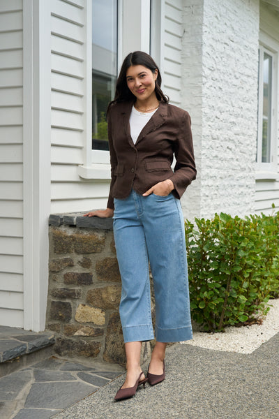 LONGBEACH MEMO JEAN QUEEN CROP JEAN COTTON POLYESTER ELASTANE BLUE WASH STRETCH DENIM PANT